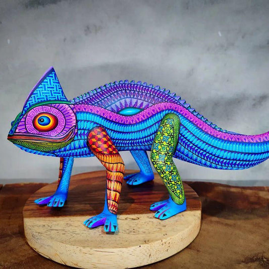 painted chameleon sculpture