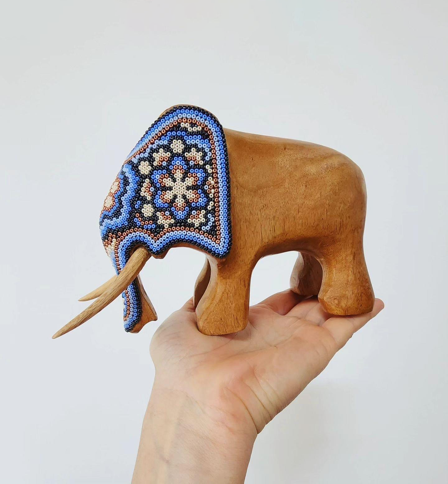 Wooden Elephant figurine decorated with beads