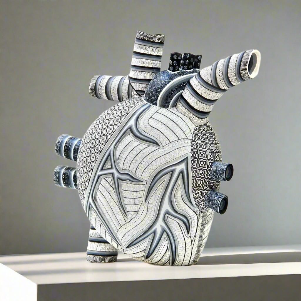 Painted Heart Wooden Sculpture, heart alebrije