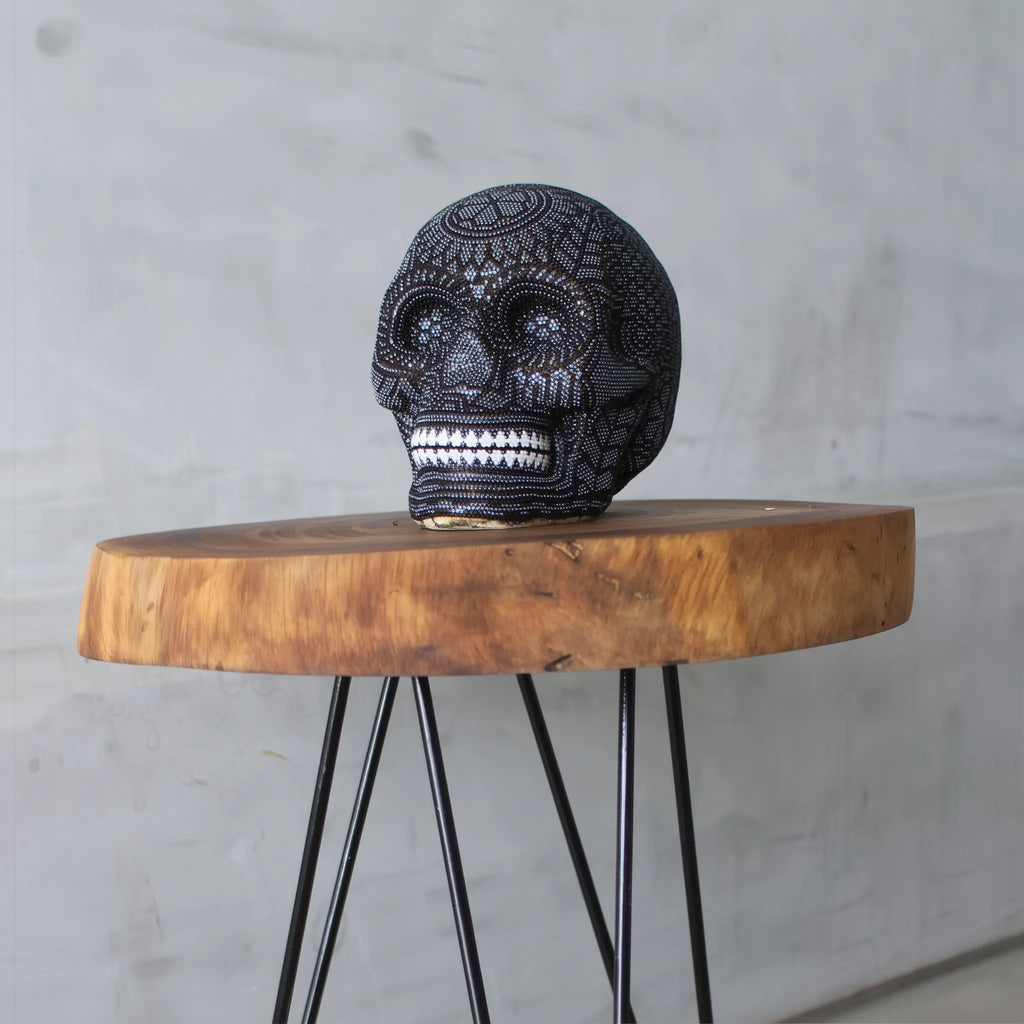 Handmade skull with huichol art, skull with beadwork