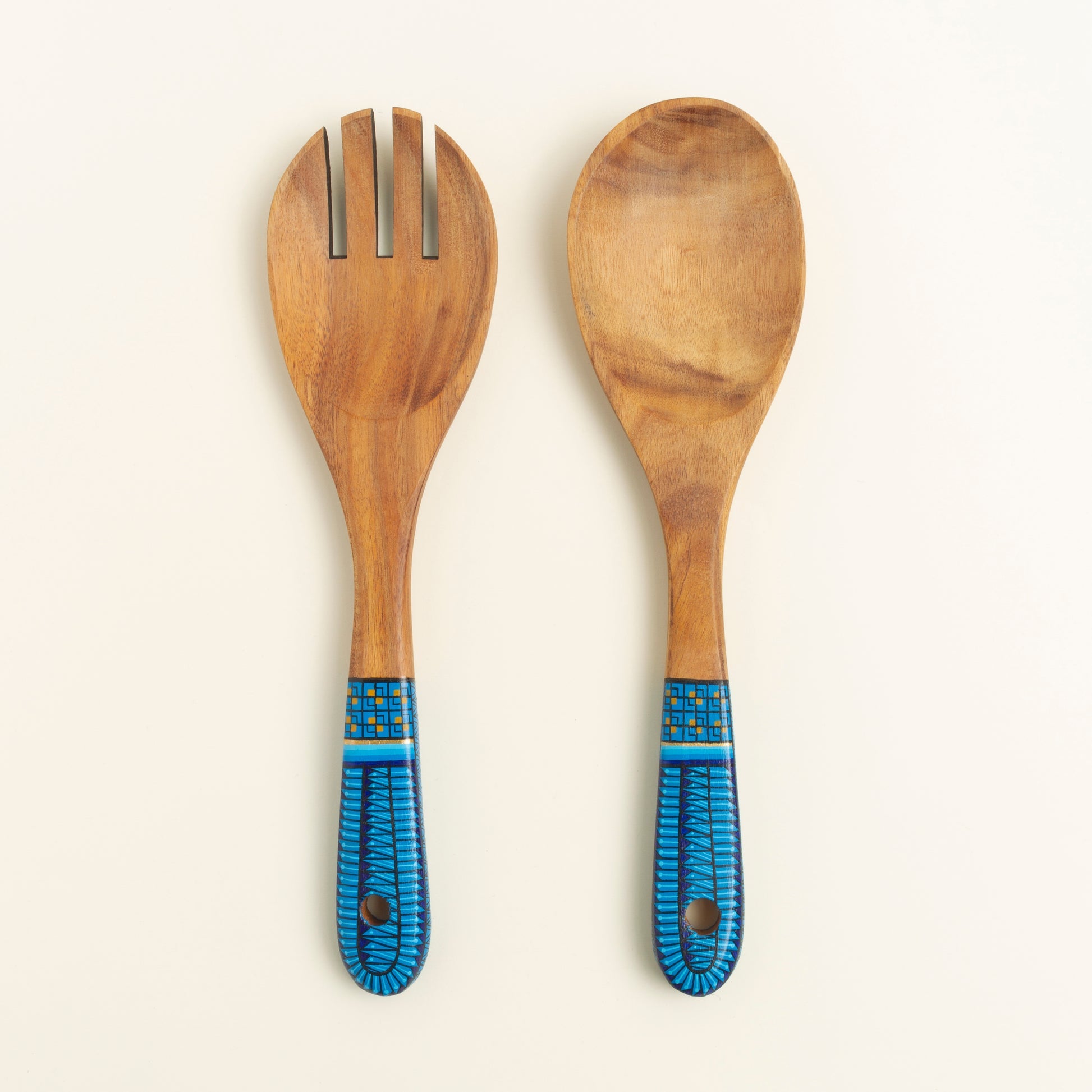 painted wooden salad servers