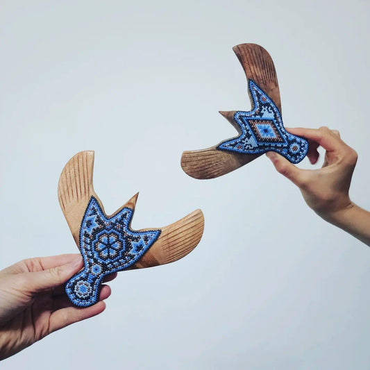 Wooden Pigeon Sculpture with beads