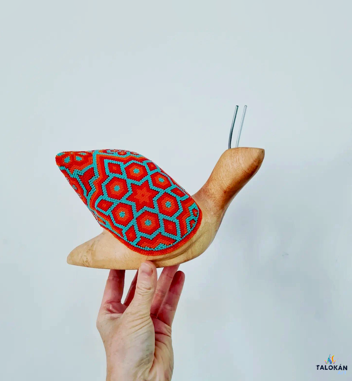 Wooden Snail With Huichol Art