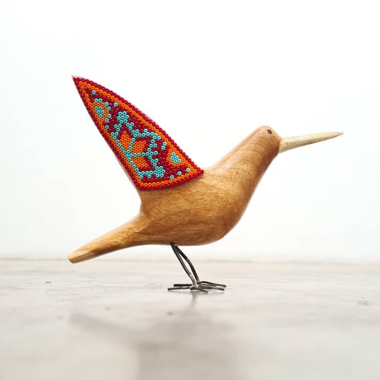 Wooden Hummingbird with Huichol Art