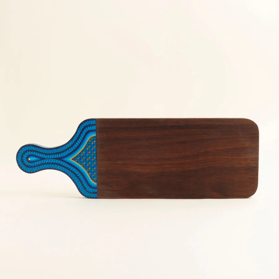 hand-painted wooden boards inspired in huichol culture, mexican crafts
