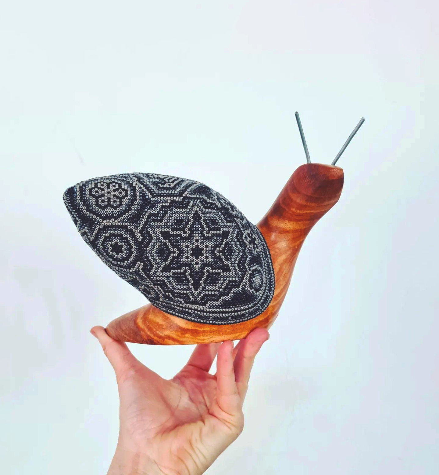 Wooden Snail With Huichol Art