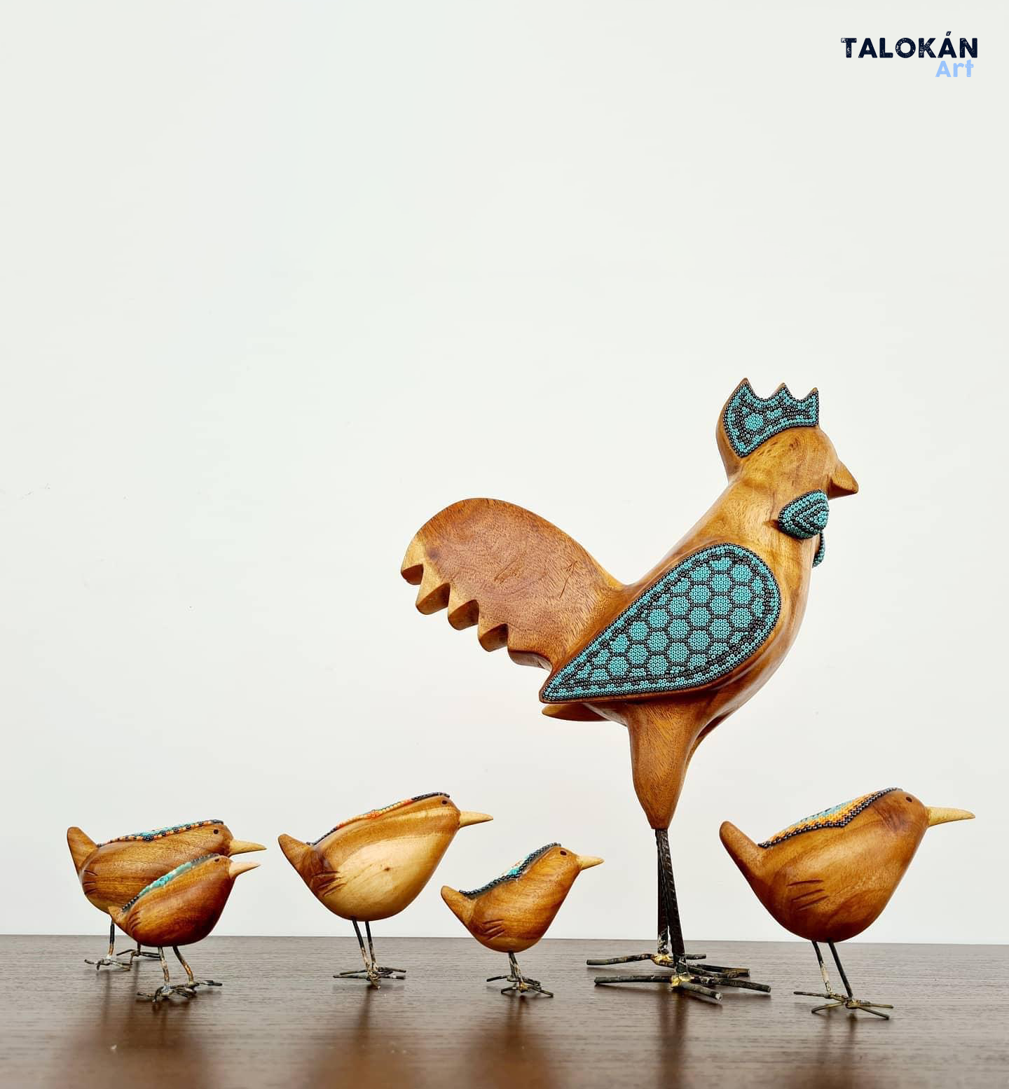 Wooden Rooster Figurine Decorated with Beads