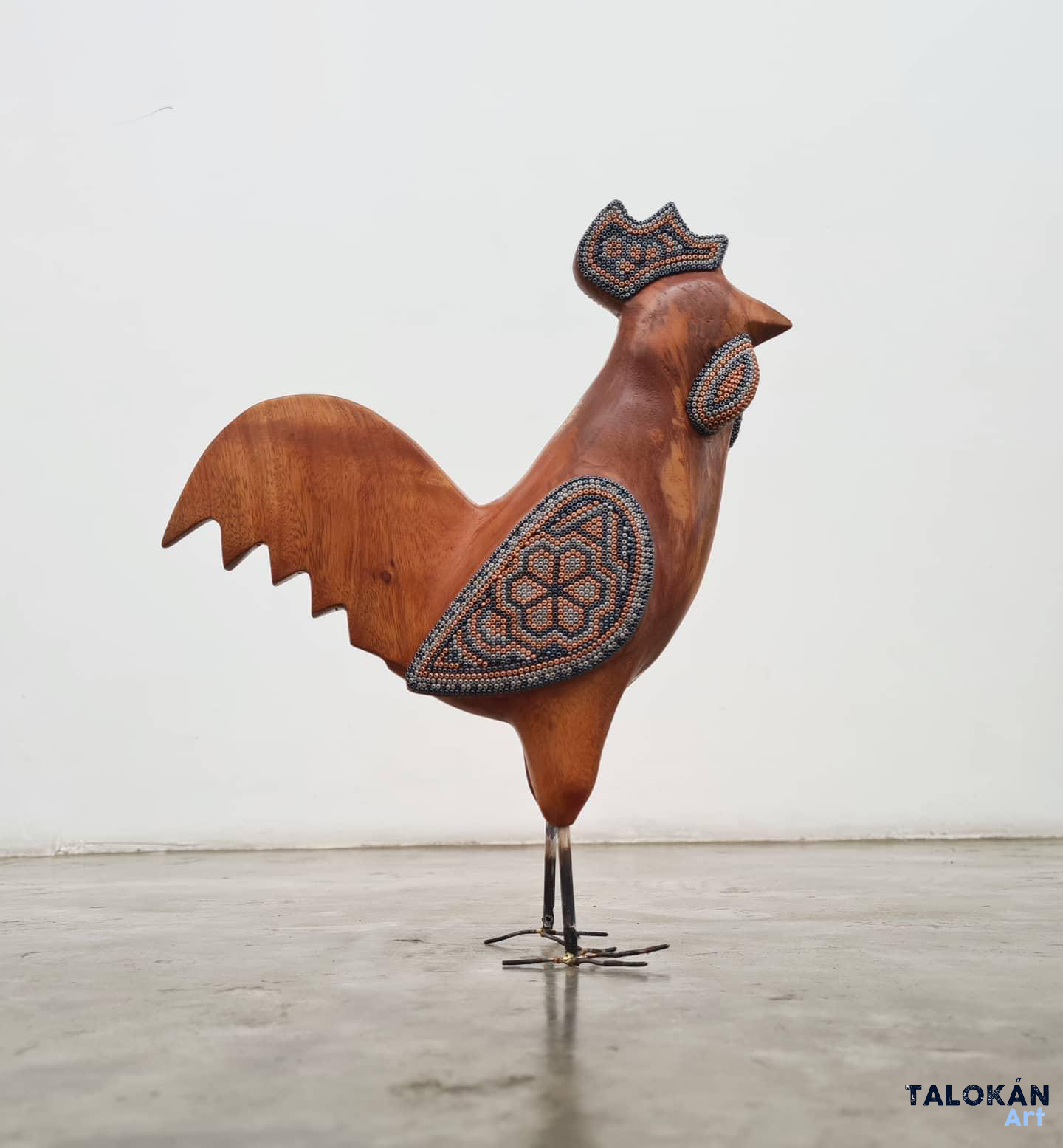 Wooden Rooster Figurine Decorated with Beads