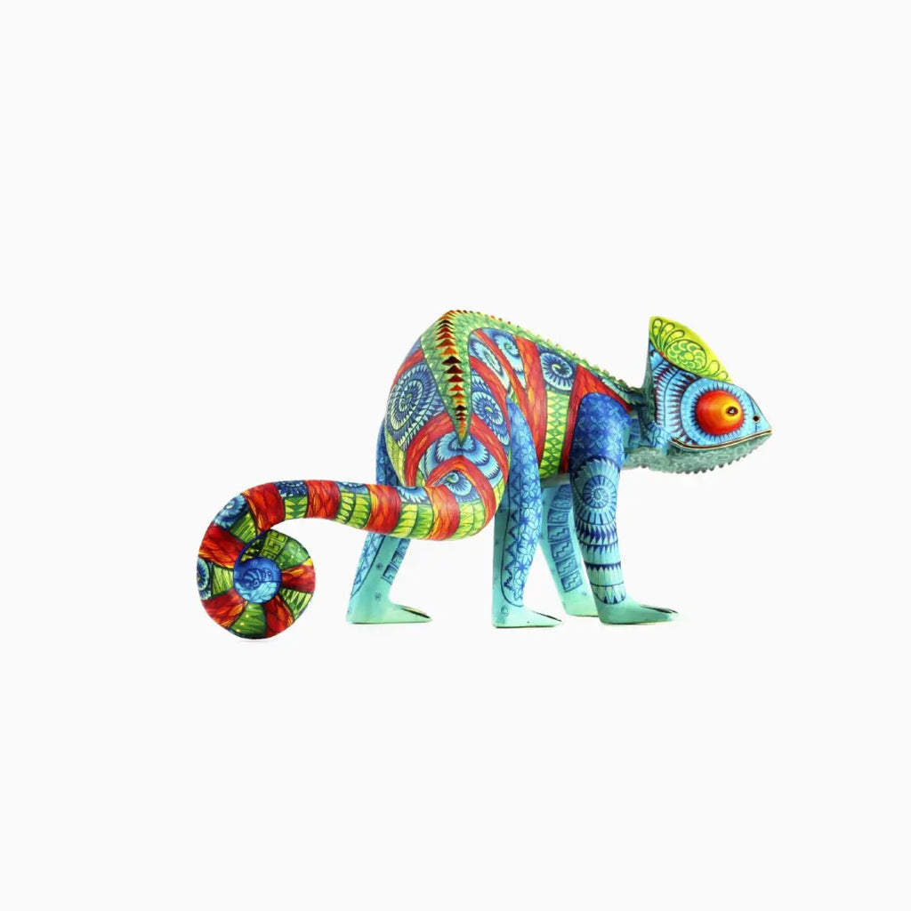 handpainted chameleon sculpture, mexican alebrije
