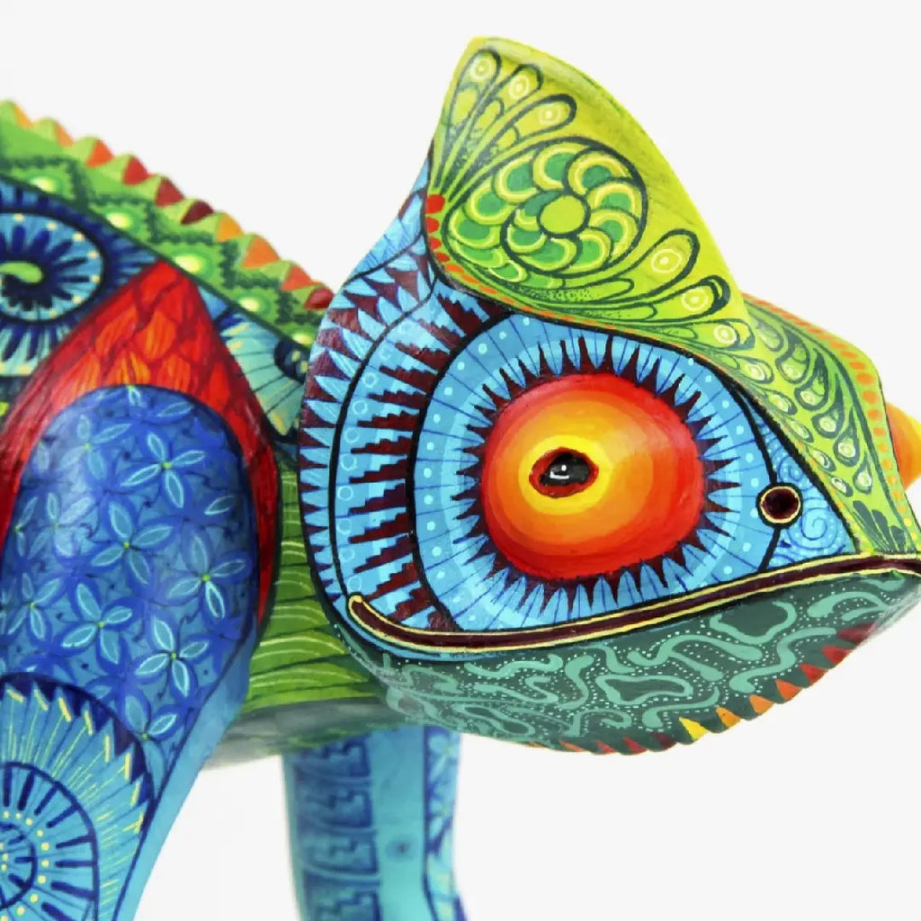 handpainted chameleon sculpture, mexican alebrije