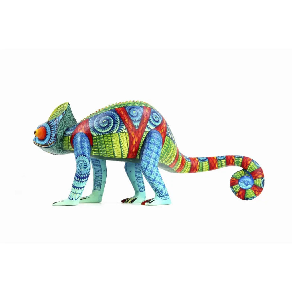 handpainted chameleon sculpture, mexican alebrije