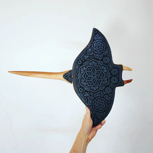 Wooden Stingray Sculpture decorated with beads