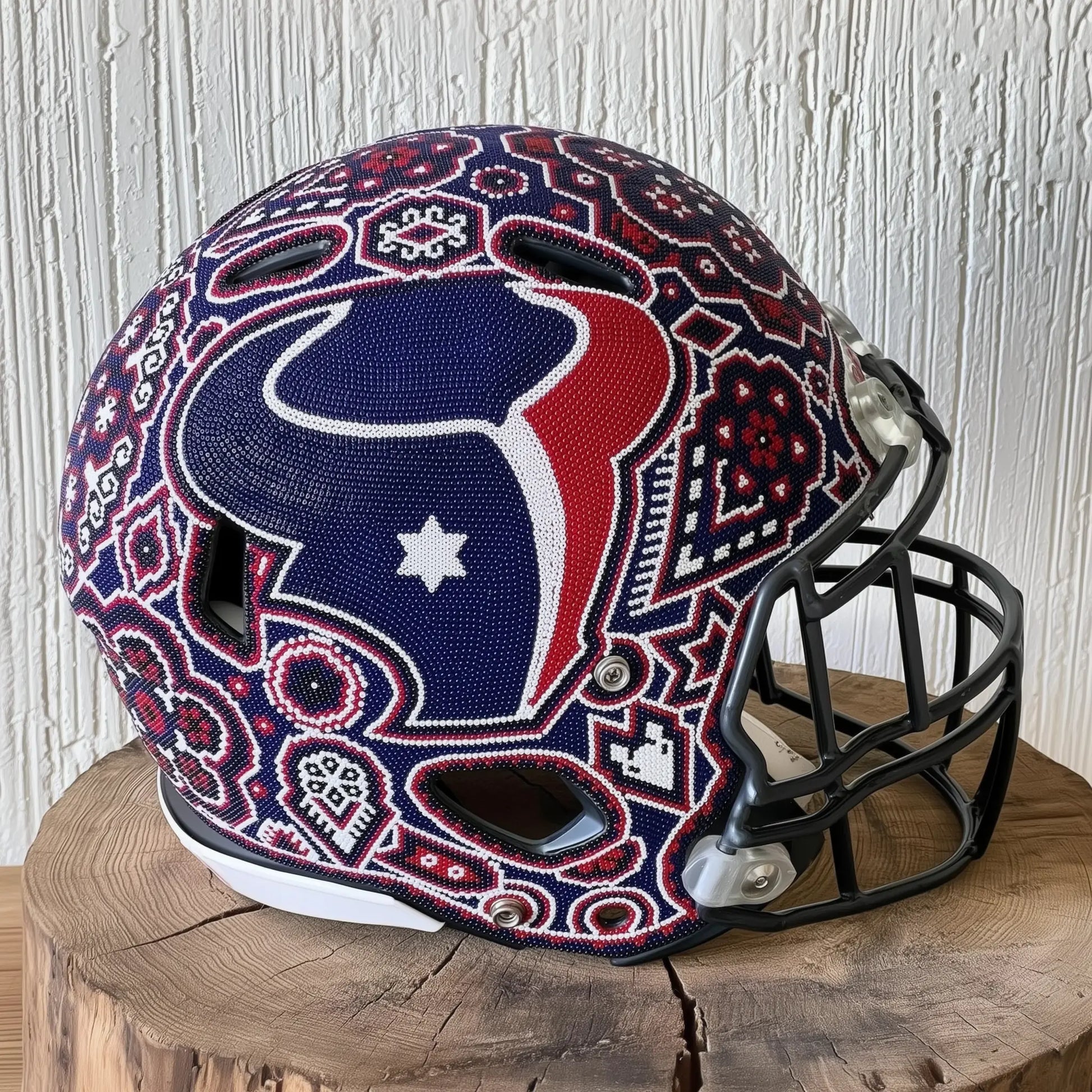 Houston Texans Helmet with Huichol Art, NFL helmet with beadwork