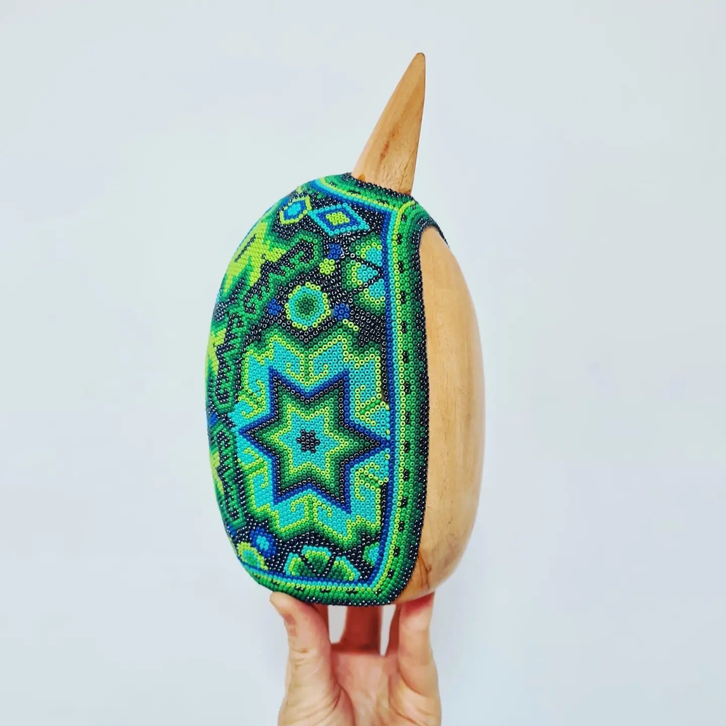 Wooden Penguin Sculpture Decorated with Beads, Huichol Art