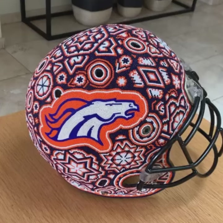 Denver Broncos Helmet with Huichol Art, NFL helmet with beadwork