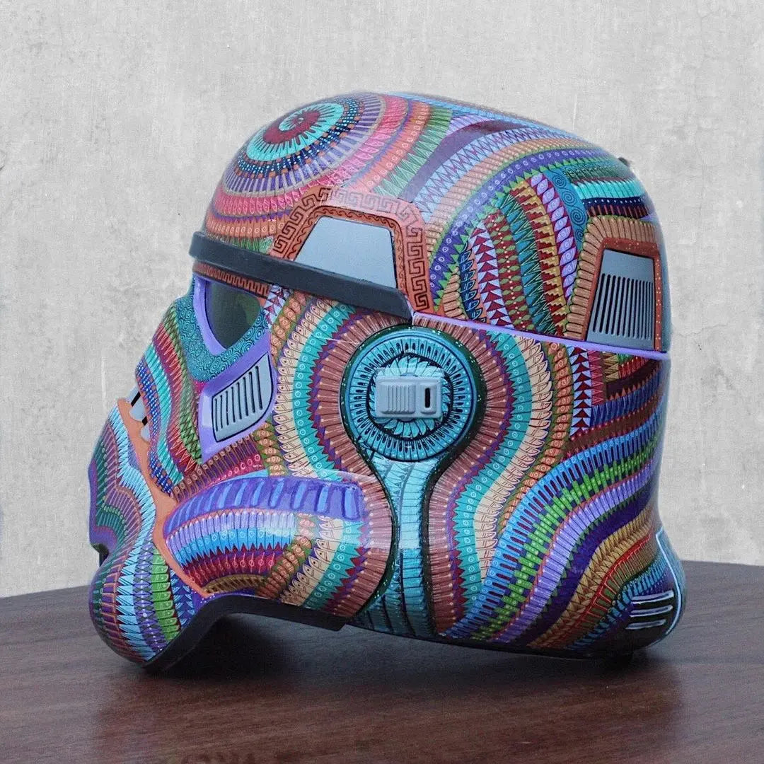 painted stormtrooper with groovy patterns, mexican alebrije style