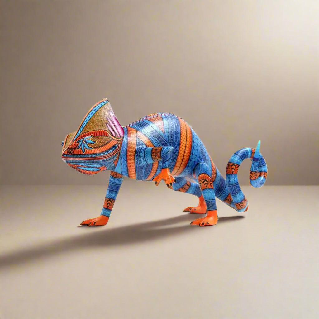 Handpainted chameleon alebrije, authentic mexican alebrijes