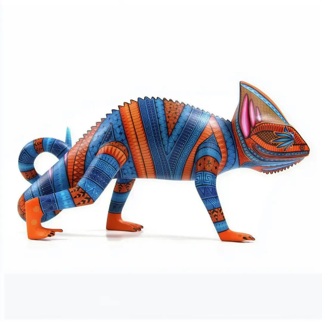 Handpainted chameleon alebrije, authentic mexican alebrijes