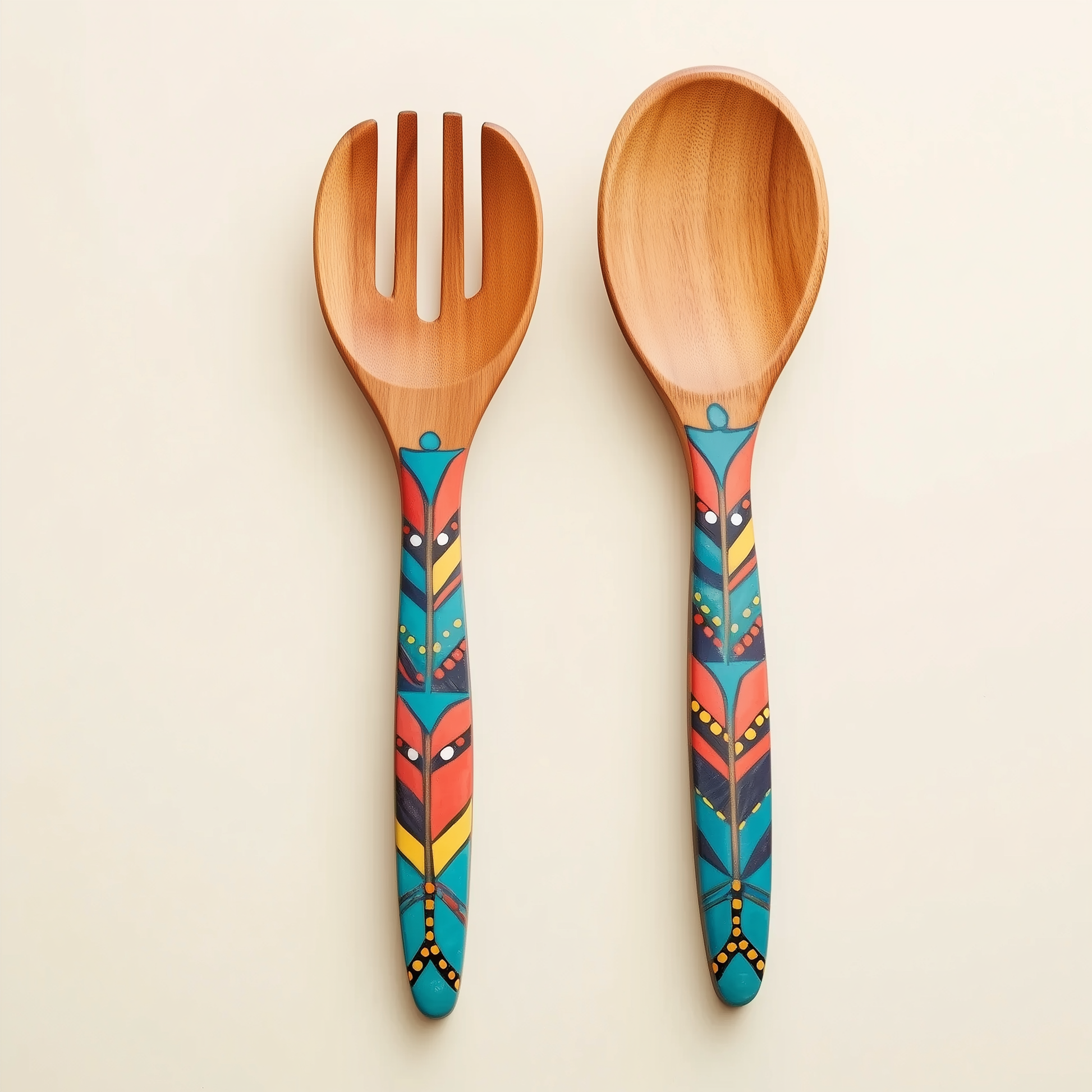 painted wooden salad servers