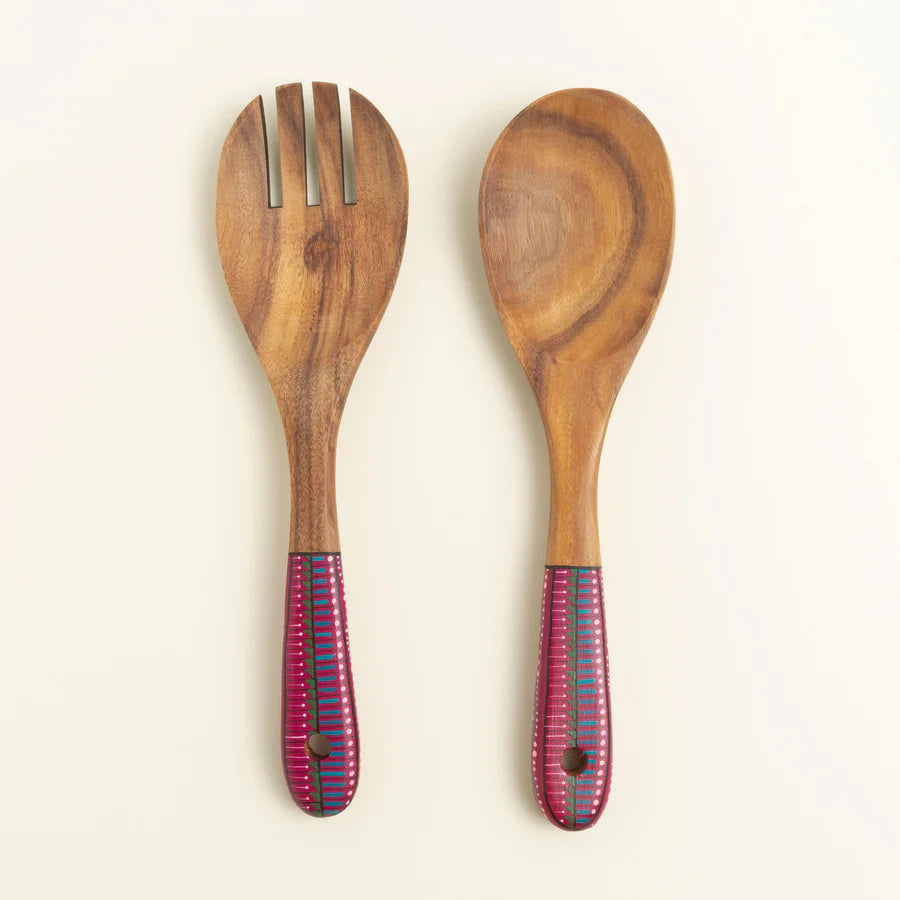 Painted Wooden Salad Servers